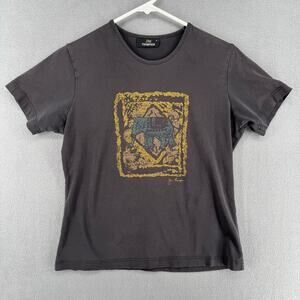 Jim Thompson Elephant Art Crew Neck T Shirt‎ Basic Womens L Black White Lotus